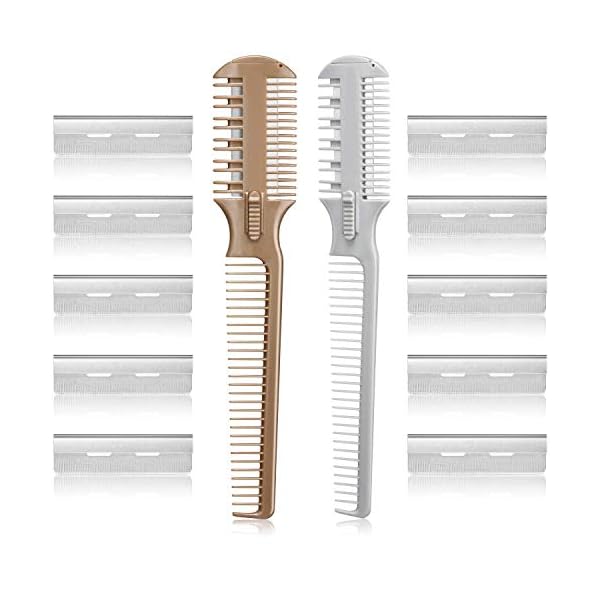 SLKIJDHFB-2-Pieces-Hair-Cutter-Comb-Double-Sided-Hair-Razor-Comb-Hair-Thinning-Cutting-Comb-Hair-Styling-Razor-Scissor-Combs-with-10-Pieces-Stainless-Steel-Blade-Replacement-for-Hair-Thinning-Cutting- LENNI 2 Pieces Hair Cutter Comb Double Sided Hair Razor Comb Hair Thinning Cutting Comb Hair Styling Razor Scissor Combs…
