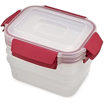 Joseph Joseph 81101 Nest Lock Plastic Food Storage Container Set with Lockable Airtight Leakproof Lids 6-piece, 37 ounces, Red