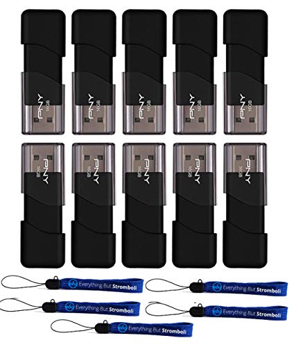 PNY 16GB Attache USB 2.0 Flash Drive (Ten Pack) Bundle with (5) Everything But Stromboli Lanyard (P-FD16GATT03-GE)