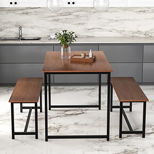 BAHOM Dining Room Table Set with Two Benches, 3 Piece Kitchen Table Set
