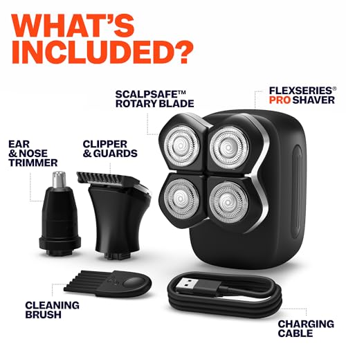 Freebird Electric Head & Body Hair Shaver - Mens Cordless Waterproof Razor with Rotary Blades (FlexSeries Pro, Shaver Kit)
