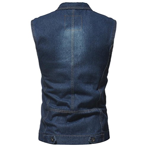 WUAI Clearance Men's Sleeveless Fashion Lapel Vintage Jeans Vest Motorcycle Jacket Waistcoat(Dark blue,US Size S = Tag M)
