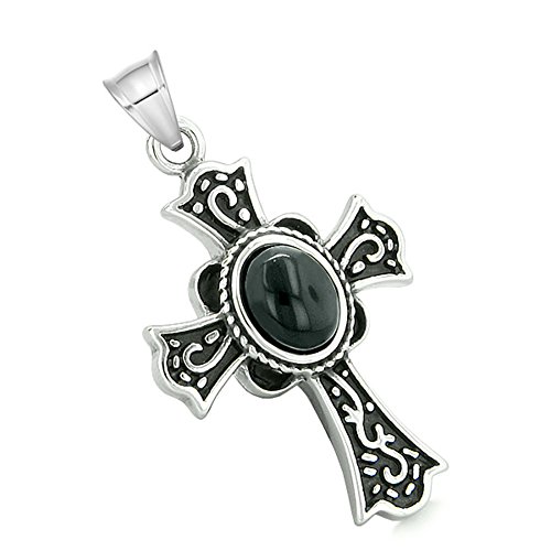 Magic Holy Cross Protection Powers Amulet Charm Simulated Black Onyx