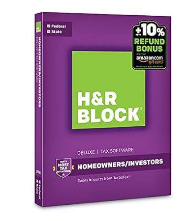 H&R Block Tax Software Deluxe + State 2016 + Refund Bonus Offer PC/Mac Disc