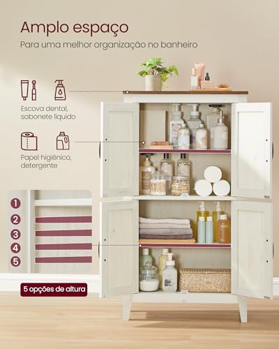 VASAGLE LIRY Coleção, Armário de Armazenamento, Armário de Banheiro com Portas de Celeiro, Despensa Independente para Cozinha, Prateleiras Ajustáveis, Branco Rústico BRBBK773W01