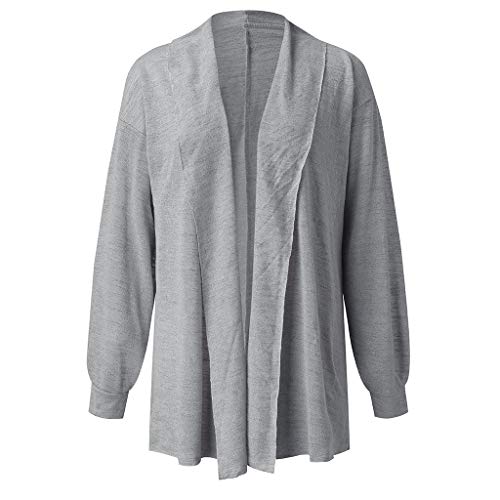 ANJUNIE Women Cardigans Long Sleeve Solid Color Kimono Outerwear Midi Length Open Front Jacket(Gray,M)