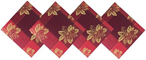 Christmas Golden Poinsettia Red and Gold Cotton Weave Holiday Napkins, Set of 4 Napkins