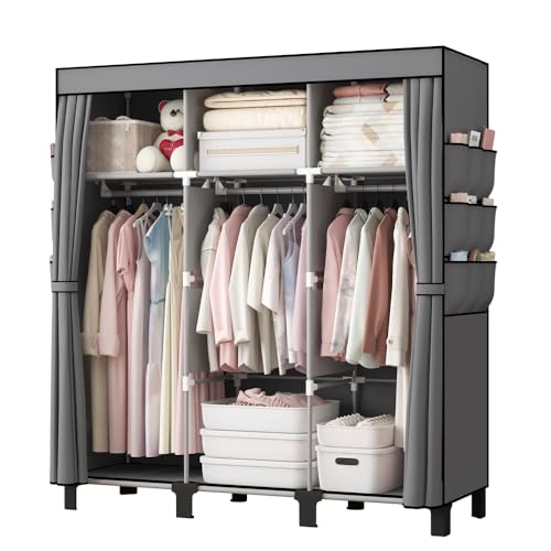 Dongliangqinying Armoire en tissu portable 130x45x170cm | Penderie pliable, 3 zones suspension, 18 poches latérales, range vêtements, sacs, chaussettes pour chambre, dortoir
