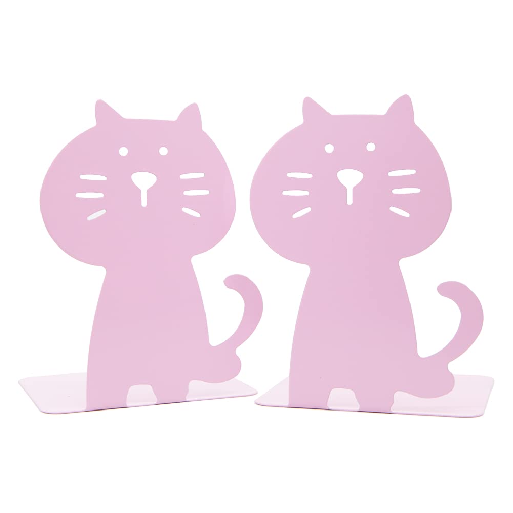 Cute Cartoon Sitting Cat Shape Bookends Metal Book Ends Books Holder Desk Organizer for Kids Gift Home Office Decoration