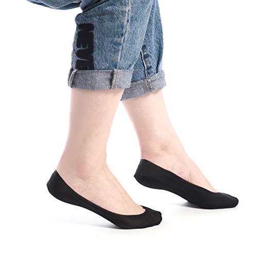 WinChange No Show Socks Women - Womens Low Cut Non Slip Casual Cotton Invisble 4 Pack (Shoe-Size 8.5-11, 2Black2Nude)