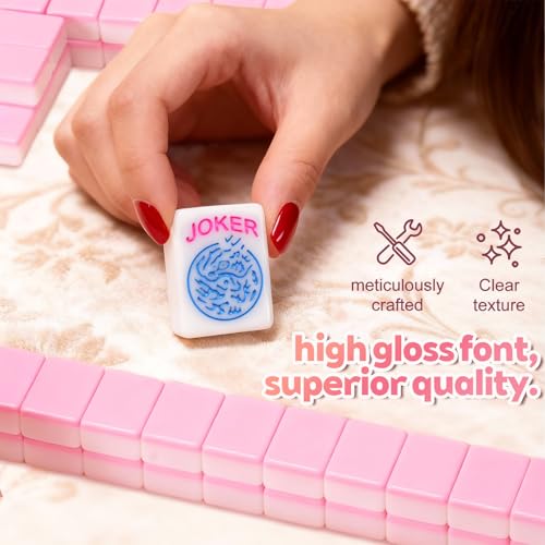 MJDYTYT 1.2-inch Premium Pink American Mahjong Tile Set. Made of Durable and Sturdy Melamine. Perfect for Multiplayer Games, on-the-go Gaming, and Playing with Family and Friends.（Pink）