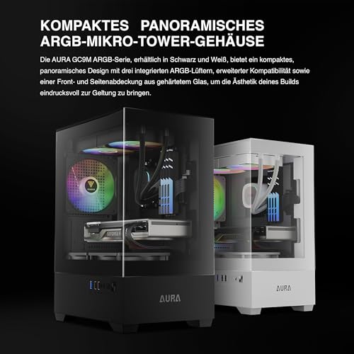 GAMDIAS Micro-ATX Tower Computer Case with Tempered Glass, Gaming M-ATX PC Case with 3X 120mm ARGB Fans, Support Up to 5X Fans Airflow, 240mm AIO/Radiator, 280mm GPU/VGA, 155mm CPU Cooler, 150mm PSU