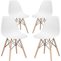 Poly and Bark Modern Mid-Century Side Chair with Natural Wood Legs for Kitchen, Living Room and Dining Room, White (Set of 4)