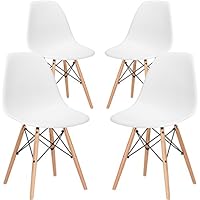 Poly and Bark Modern Mid-Century Side Chair with Natural Wood Legs for Kitchen, Living Room and Dining Room, White (Set of 4)