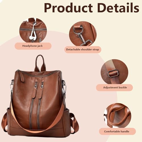 Mochila Femininas Bolsa De Viagem Escolar Faculdade Grande Capacidade Acompanha Uma Alça De Ombro Removível E Uma Entrada Para Fone De Ouvido (Marrom)