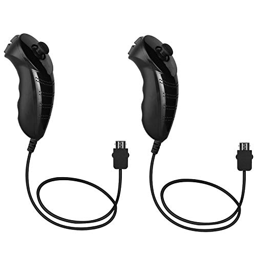 Poulep 2 Packs Nunchuck Nunchuk Controllers Jostick for Nintendo Wii Wii U Console - Black and Black
