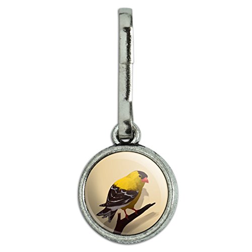 Goldfinch Bird on Tree Limb Antiqued Charm Clothes Purse Suitcase Backpack Zipper Pull Aid