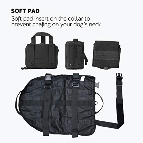 EJG Tactical Dog Molle Harness, with 3 Detachable Pouches & Velcro Area, No Pulling Design, Comfy Mesh Padding, Service Dog, Military Training, Hunting, Vest for Medium & Large Dog