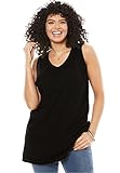 Women's Plus Size Top, Perfect Tunic, Sleeveless Black,1X