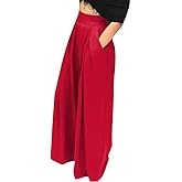 Chatinction Women's Casual Palazzo Pants High Waist Pleated Polka Dot Printed Wide Leg Pants with Pockets