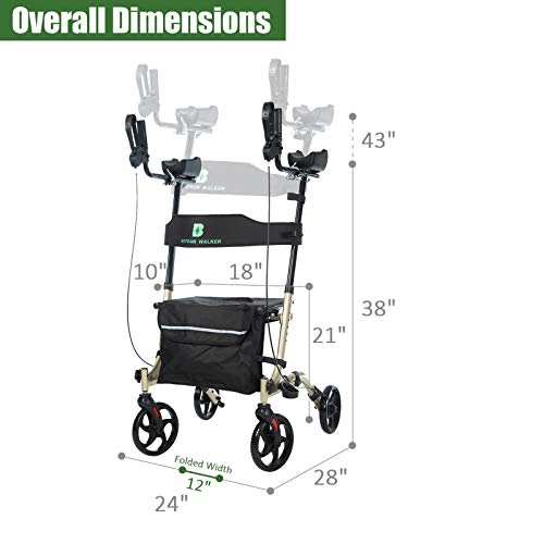 BEYOUR WALKER Lightweight Upright Rollator Walker 8" Front Wheels with