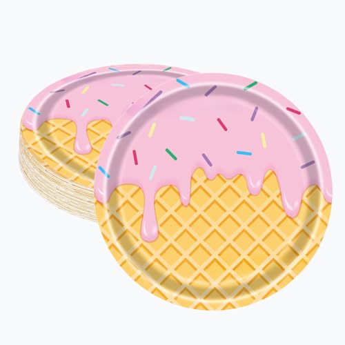 Rowcay 40 Count 7 Inch Pink Ice Cream Birthday Party Paper Plates Supplies at Amazon