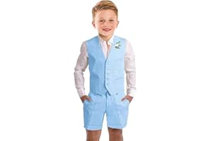 SZZMMER Boys Linen Suit Summer Shorts Suits for Boys 2 Pieces Slim Fit Kids Tuxedo Beach Wedding Outfit Linen Short Suit Set
