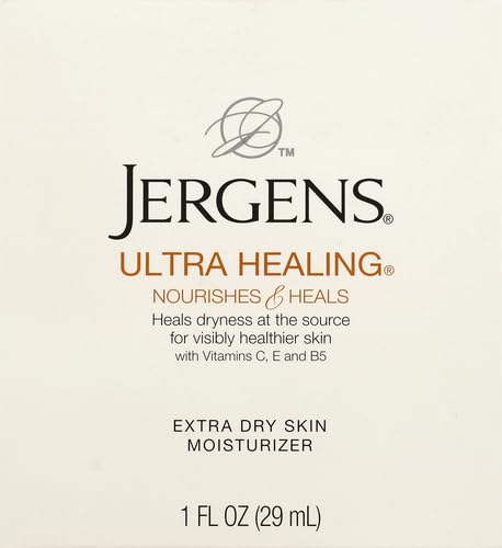 JERGENS ULTRA HEALING DRY SKIN MOISTURIZER, 1 OUNCE TRAVEL LOTION, FOR ABSORPTION INTO EXTRA DRY SKIN, WITH HYDRALUCENCE BLEND, VITAMINS C, E, AND B5 (PACK OF 10)