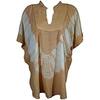 Womens Kimono Top Beige Tie Dye Loose Caftan Short Blouse OneSize