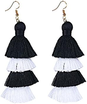 Summer Neon Tiered Long Earrings For Women Fringe Earrings Stacked Tassels Dangle Earrings White Black