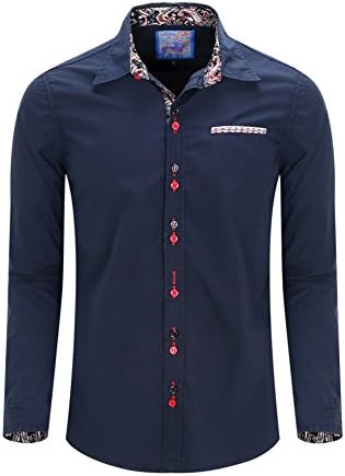 Men's 100% Cotton Long Sleeve Dress Shirt Button Down Shirt Navy Blue 2XL