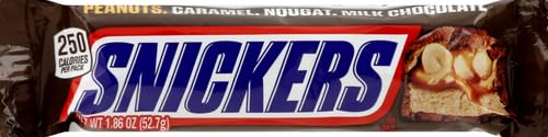 SNICKERS SINGLE BAR CHOCOLATE CANDY, 48 BARS OF 1.86OZ EACH.