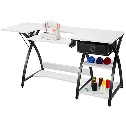 Sewing Table Adjustable Sewing Craft Table with Drawer and Shelves