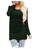 AuntTaylor Womens Long Sleeve Solid Ruching Slim Fit T-Shirt Dress Pull On Tunic