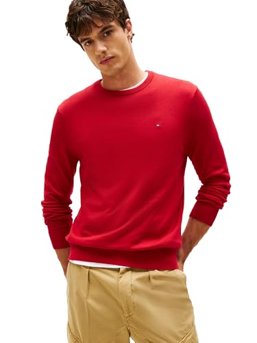 Tommy Hilfiger Men's Cotton Solid Crew Neck Sweater, Medium RED XX-Large at Amazon