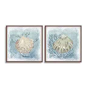 2 Piece Framed Canvas Wall Art for Living Room, Bedroom Conch Theme Canvas Prints for Home Decoration Ready to Hang - 16"x16"x2 Panels