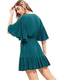 Floerns vestido con dobladillo y volantes de cintura alta, con cordón de ajuste, de media manga, para mujer