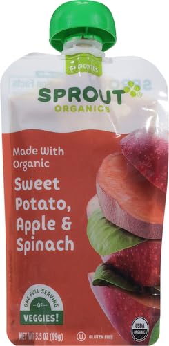 SPROUT ORGANICS SWEET POTATO APPLE AND SPINACH, 3.5 OZ, 6 CT POUCHES