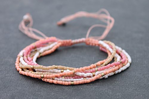 Pink Pastel Miyuki Seed Beads Bracelets, Woven Macrame Small Grey Pink Mix Beads Bracelets, Multi Strand Friendship Bracelets