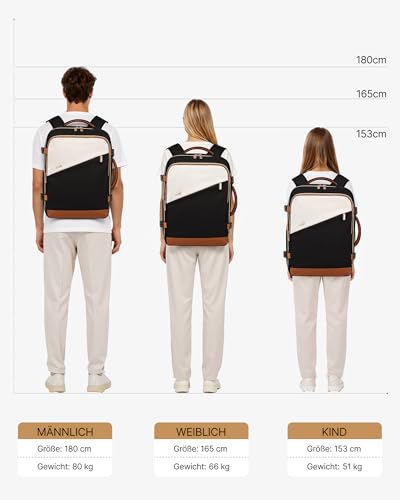 COOLIFE Ryanair Travel Backpack for Wizz Air, Eurowings Water Resistant Weekend Travel Backpack (40x30x20, 24L), Black + Beige + Brown, easyjet 45 x 36 x 20 cm Hand Luggage Backpack