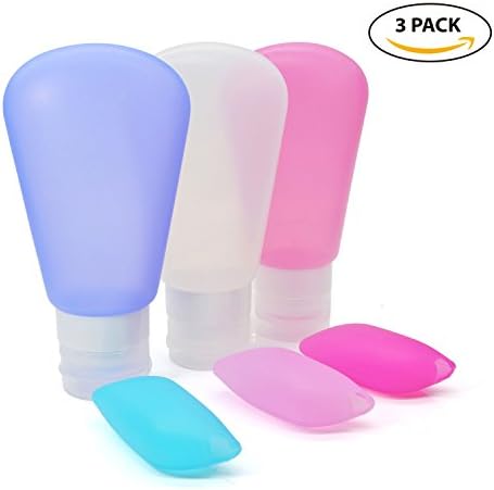 Set of 3 Travel Bottles Sillicone Containers 3oz(89ml) with 3 Toothbrush Case for Home,Outdoor,Shampoo,Soap,Lotion