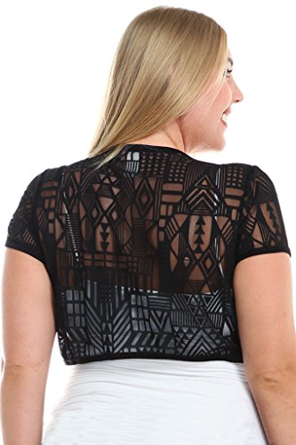 Stylzoo Women's Plus Size Premium Crop Semi-Sheer Lightweight Bolero Shrug Cover Up Black 2X