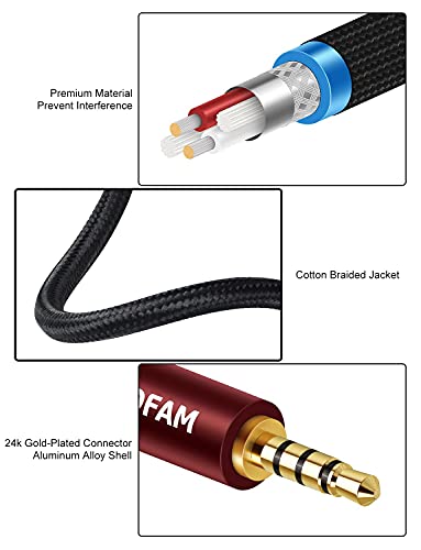 3.5mm AUX TRRS Audio Cable [New Wine Red 5ft/1.5m] SOUNDFAM 24K Gold-Plated Cotton Braided Male to Male 4 Pole Stereo Auxiliary Cord for Headphone,MP3,Home Stereos,Speaker,Car,Tablets