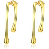Minimalist Teardrop Front Back Dangle Drop Earrings for Women Unique Design Thick Line 14K Gold Plated Dangling Hypoallergenic Fashion Jewelry Gifts (gold)