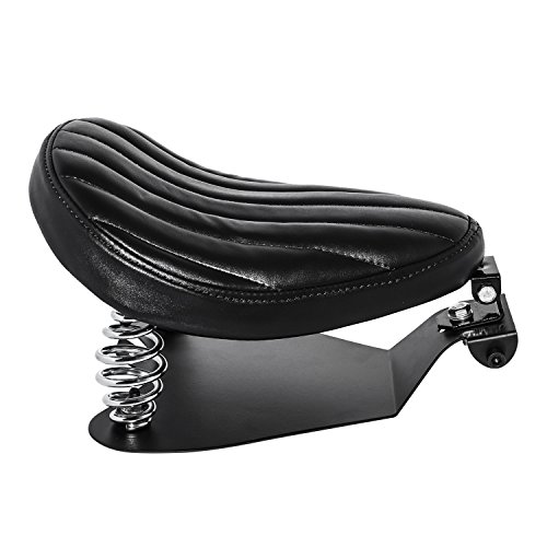 Senkauto Black 3" Leather Solo Seat with Spring Bracket Kit for Harley Davidson Sportster XL 1200 883 48 Chopper Bobber Seats Yamaha Kawasaki Custom (Seat w/Bracket, Type B)