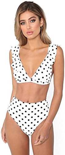 FUNOHYE Womens Tie Knot Front Low Waist Thong 2PCS Bikini Sets Swimsuits Beachwear Polka-Dot(White, S)