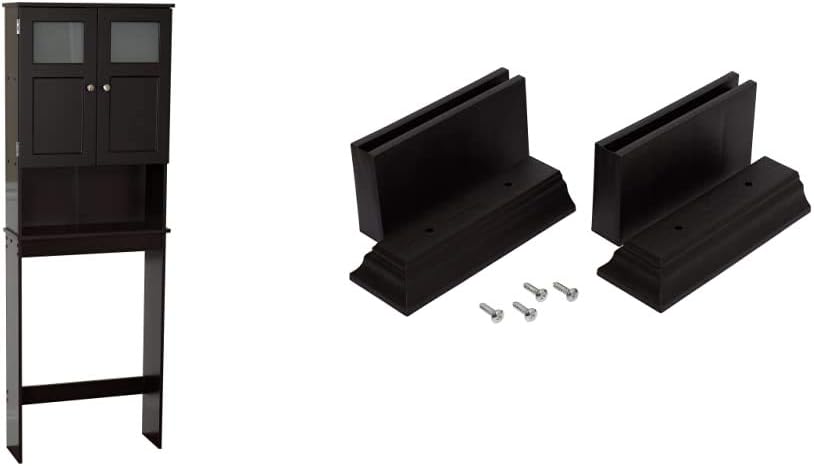 Zenna Home Over The Toilet Bathroom Spacesaver, Bathroom Storage with Glass Windows, Espresso & Kit Leg Extension, Espresso