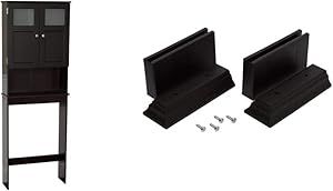 Zenna Home Over The Toilet Bathroom Spacesaver, Bathroom Storage with Glass Windows, Espresso & Kit Leg Extension, Espresso