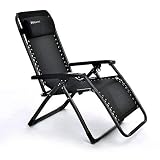 Niceway Foldable Zero Gravity Chair, Reinforcement of Square Steel Tube Structure Chair with Headrest Pillows-380lbs Capacity Black