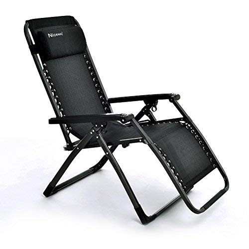 Niceway Foldable Zero Gravity Chair, Reinforcement of Square Steel Tube Structure Chair with Headrest Pillows-380lbs Capacity Black
